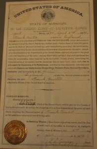 American naturalisation paper for Frank Hunter, 1894