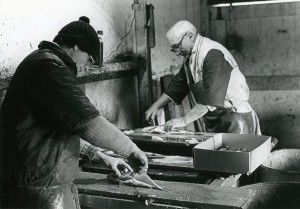 cleaning and gutting fish at North Shields fish quay, 1970s