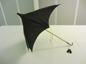 Walking parasols have longer handles and spikes. Parasol with a pagoda shaped cover in bronze shot silk, 1862 – 1870. This may have belonged to a member of the Richardson’s, a Quaker family from Newcastle. TWCMS: K2195 Walking parasols have longer handles and spikes. Parasol with a pagoda shaped cover in bronze shot silk, 1862 – 1870. This may have belonged to a member of the Richardson’s, a Quaker family from Newcastle. TWCMS: K2195