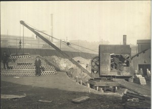 6 inch shell bodies being stacked using a crane.