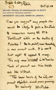 Letter from Lady Hilda Petrie concerning donations to the BSAE in 1928