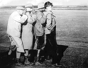 23 March 1951 - Temperley can be seen to the far left ‘watching a flock of 250 Barnacle Geese and some Pink-footed Geese on the Solway Marshes' Image courtesy of the 'Natural History Society of Northumbria (NHSN) Archive
