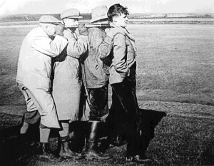 23 March 1951 - Temperley can be seen to the far left ‘watching a flock of 250 Barnacle Geese and some Pink-footed Geese on the Solway Marshes' Image courtesy of the 'Natural History Society of Northumbria (NHSN) Archive 