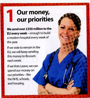 'Vote Leave' campaign leaflet claiming that leaving the EU will allow more money to be spent on the NHS