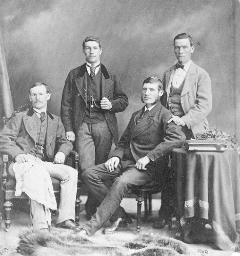 Photograph of the Winship Four 1871 taken in the USA or Canada when this crew competed in a number of regattas during the summer. From the left, Thomas Winship (stroke), Robert Bagnall (3), Joseph Sadler (2) and James Taylor (bow). Gateshead Libraries